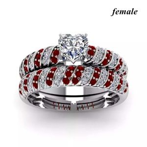 Red Stainless Steel Ring Women's Zircon Heart Ring